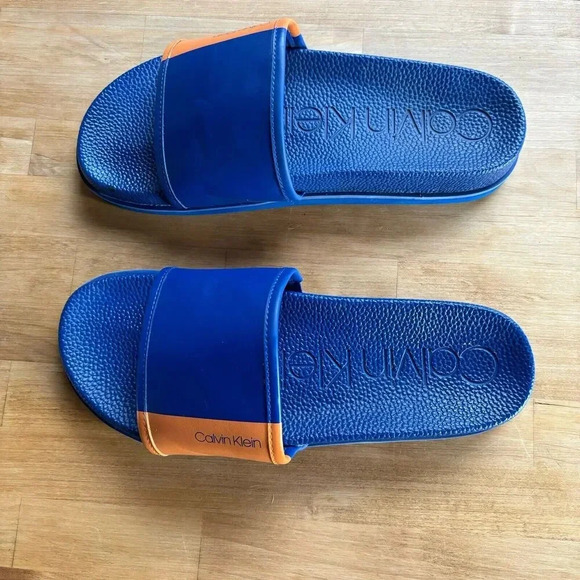 CALVIN KLEIN Men's Mackee Slide Sandals Royal Blue Orange Logo athleisure 11M - Picture 4 of 6